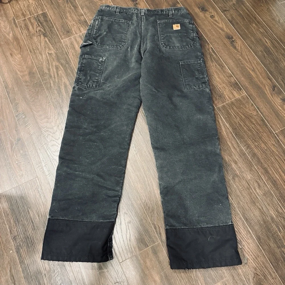 Vintage Carhartt Double Knee Pants Mens Size 36x36 Quilted Black B194 BLK